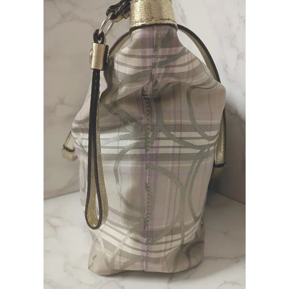 COACH Signature Lavender/Cream/Gray Tartan Plaid Shoulder Bag - Picture 4 of 9